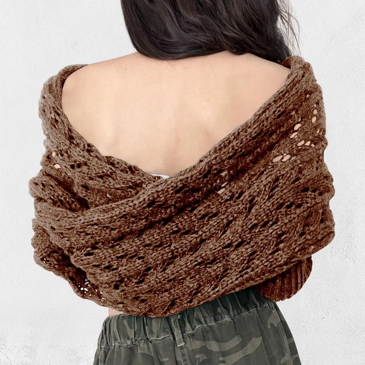 ACOSAP Scarf with Sleeves for Women, Knitted Cable Wrap, Multifunctional Knitted Crochet Shrugs, Double Sleeve Scarf Wrap