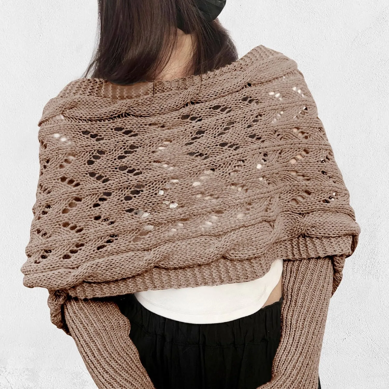 ACOSAP Scarf with Sleeves for Women, Knitted Cable Wrap, Multifunctional Knitted Crochet Shrugs, Double Sleeve Scarf Wrap
