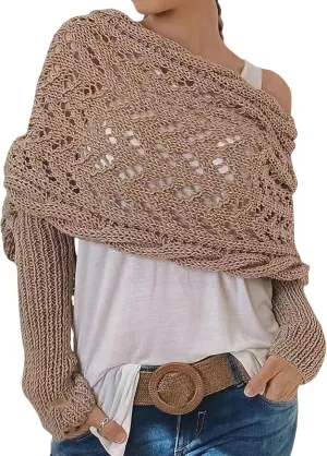 ACOSAP Scarf with Sleeves for Women, Knitted Cable Wrap, Multifunctional Knitted Crochet Shrugs, Double Sleeve Scarf Wrap