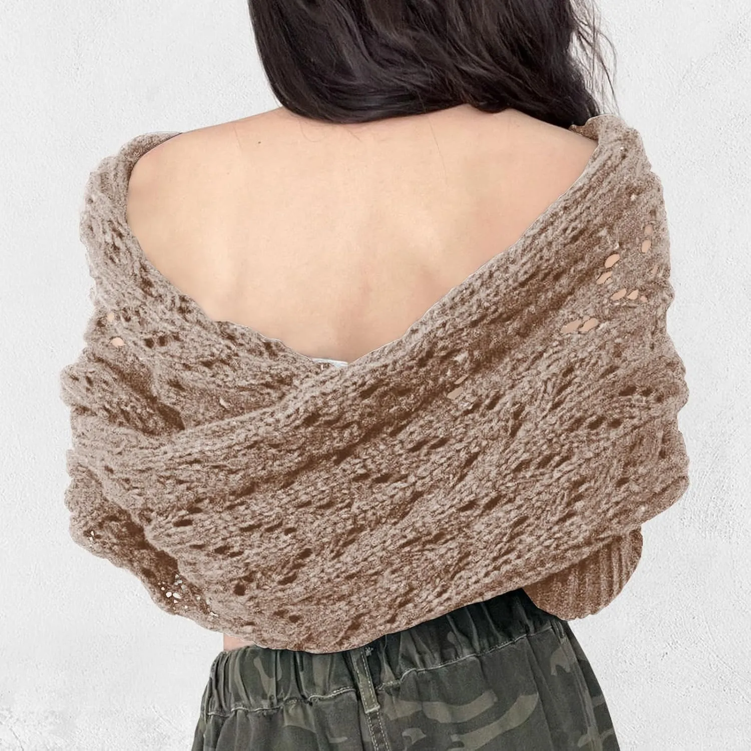 ACOSAP Scarf with Sleeves for Women, Knitted Cable Wrap, Multifunctional Knitted Crochet Shrugs, Double Sleeve Scarf Wrap