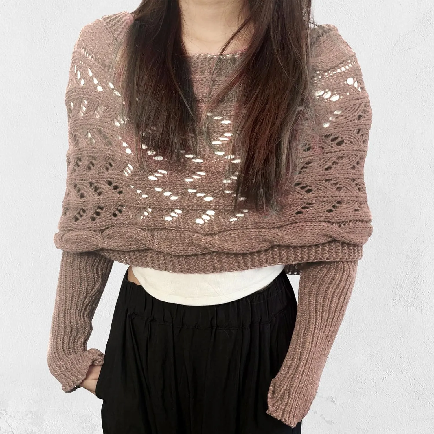 ACOSAP Scarf with Sleeves for Women, Knitted Cable Wrap, Multifunctional Knitted Crochet Shrugs, Double Sleeve Scarf Wrap