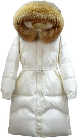 Adhdyuud Women Long Down Jacket Winter Puffer Coat With Belt Thick Warm Hooded Waterproof Parka Big