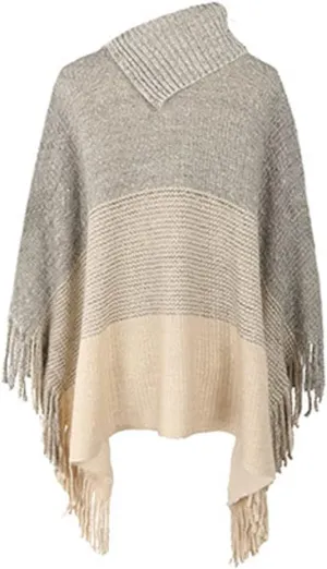 DNLKWGO Oversized Knitted Pullover Sweater Poncho Turtleneck Shawl Sweater with Fringe for Women Girls
