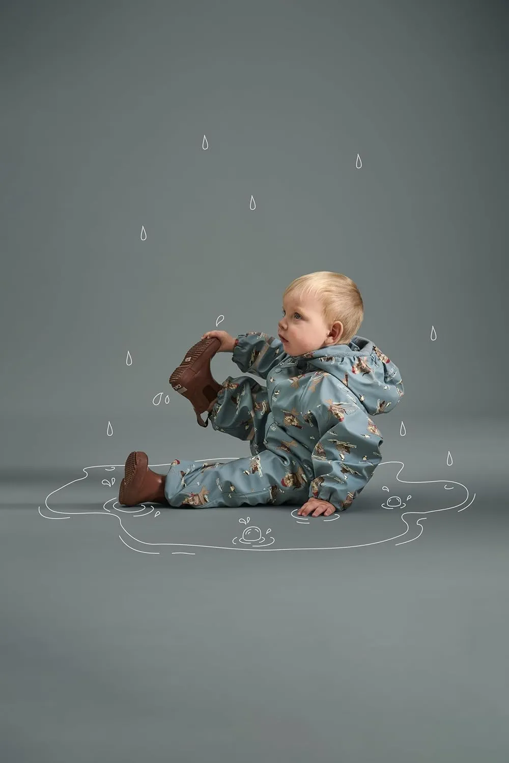 European Kids Rain and Snow Suit for Boys Girls with Detachable Hood, Waterproof Raincoat and Pants for Rain and Snow