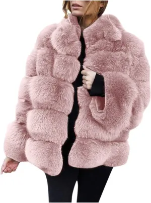 Faux Fur Jackets for Women 2024 Trendy Plus Size Sherpa Lined Fuzzy Fleece Jacket Loose Fit Oversized Thermal Winter Coats
