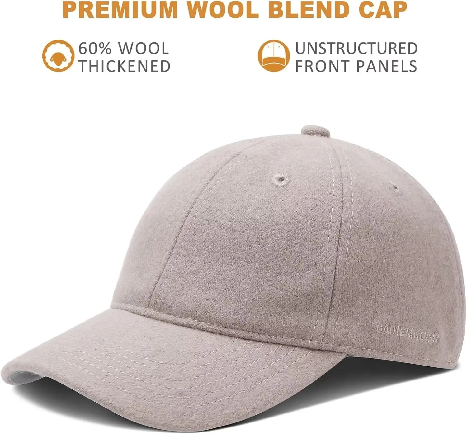 GADIEMKENSD Unstructured Wool Baseball Caps Winter Warm Hat Adjustable
