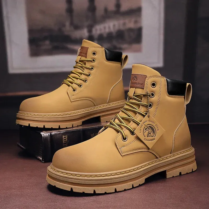 Giles – Men's Winter Lace-Up Faux Leather Ankle Boots