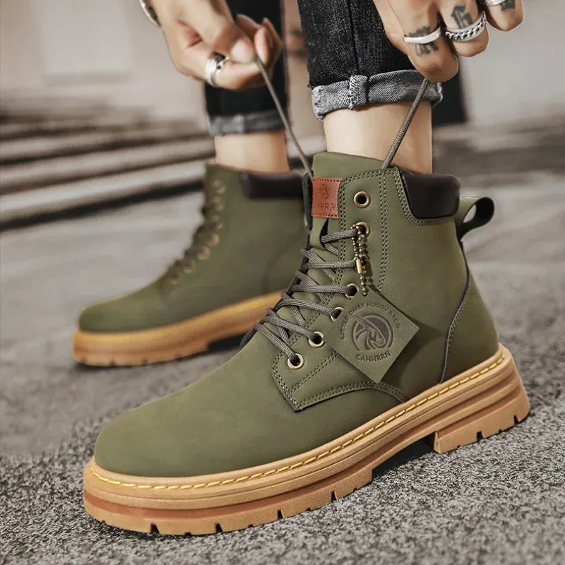 Giles – Men's Winter Lace-Up Faux Leather Ankle Boots