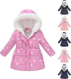 Girls Toddlers Flower Print Winter Coats Puffer Jacket Hooded Down Snow Thick Coat Outerwear Puffer Windproof