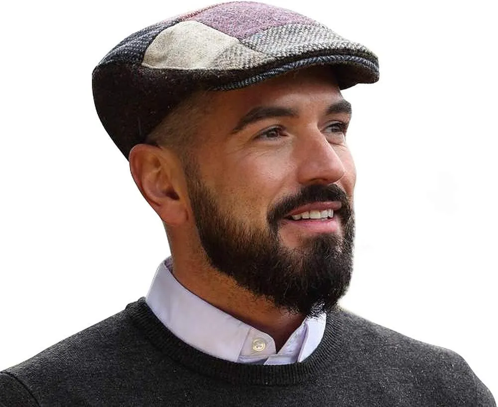 Hanna Hats Traditional Tweed Wool Donegal Touring Cap. Unisex Ivy Hat. Sewn Peak and Taffeta Lining. 100% Made in Ireland.