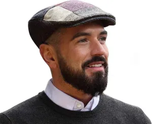 Hanna Hats Traditional Tweed Wool Donegal Touring Cap. Unisex Ivy Hat. Sewn Peak and Taffeta Lining. 100% Made in Ireland.