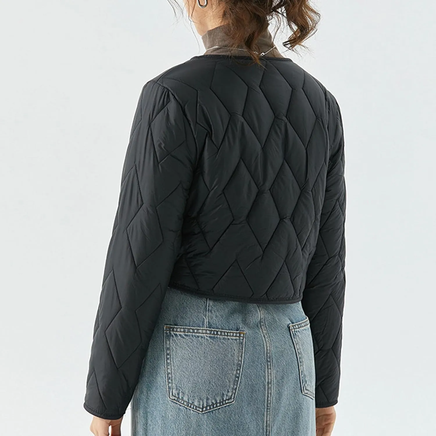 HGps8w Women's Cropped Quilted Winter Coat, Plus Size Casual Lightweight Button Down Padded Down Puffer Jackets