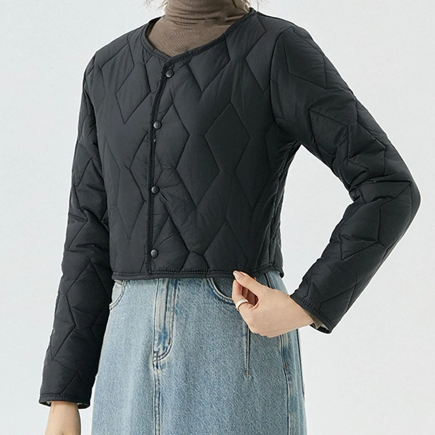HGps8w Women's Cropped Quilted Winter Coat, Plus Size Casual Lightweight Button Down Padded Down Puffer Jackets