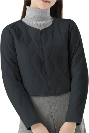 HGps8w Women's Cropped Quilted Winter Coat, Plus Size Casual Lightweight Button Down Padded Down Puffer Jackets