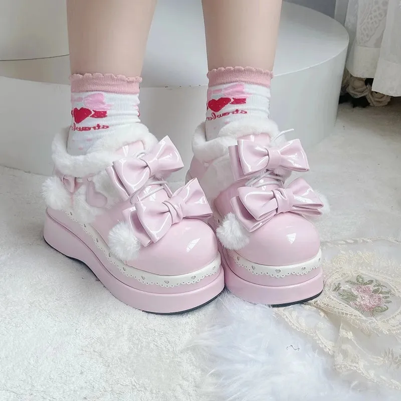 Kawaii Bow Plush Lolita Snow Boots