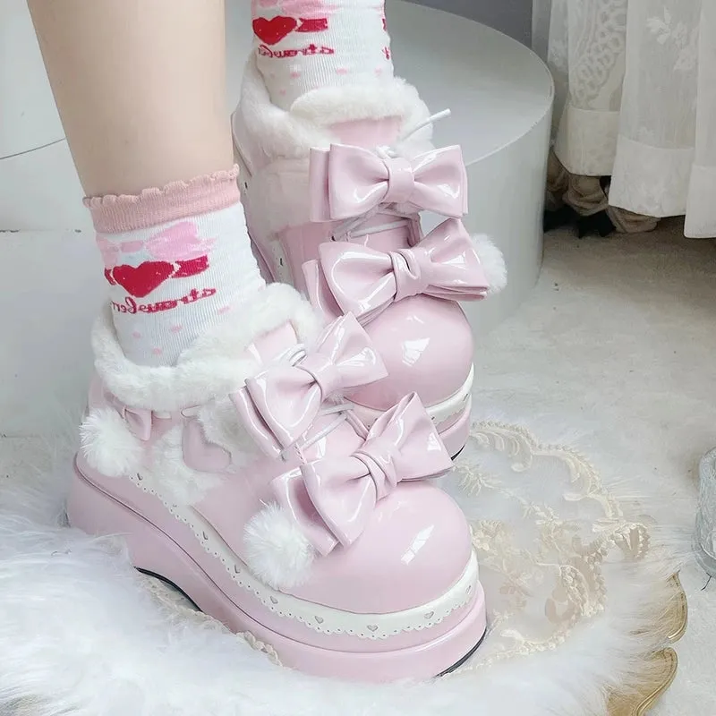 Kawaii Bow Plush Lolita Snow Boots