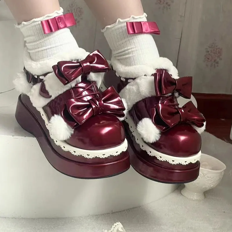 Kawaii Bow Plush Lolita Snow Boots