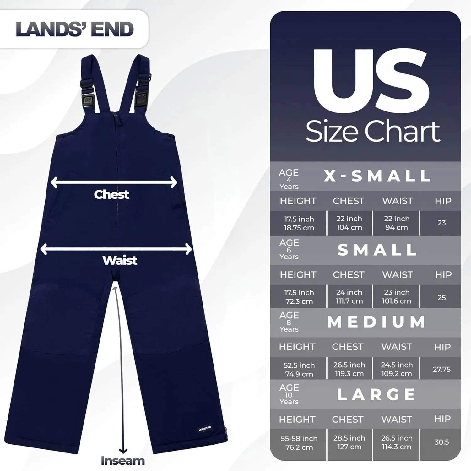 Lands' End Kids Squall Waterproof Iron Knee Bib Snow Pants