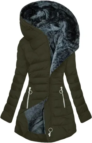 Long Winter Coats for Women Fleece Lined Warm Puffer Jackets Thicken Fur Hooded Parka Outerwear with Zipper Pockets