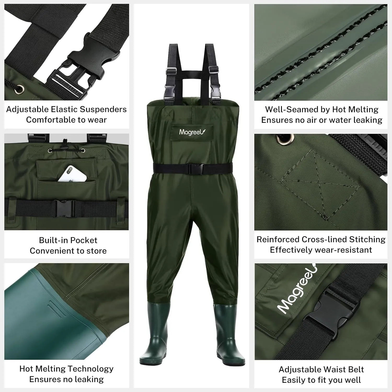 Magreel Child Chest Waders Waterproof Nylon Youth Waders with Boots Fishing & Hunting Waders for Toddler Children Boys Girls