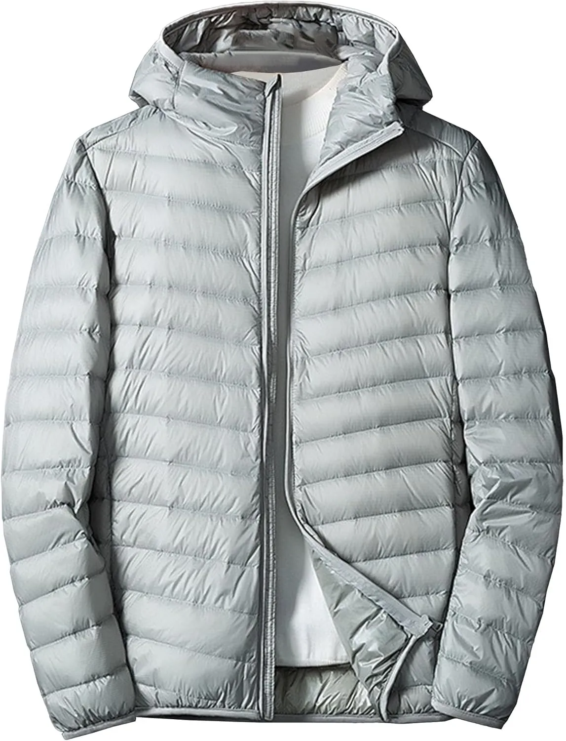 Mens Packable Lightweight Puffy Hooded Winter Coat Windproof Zipper Down Jacket Down Puffer Jacket with Hood