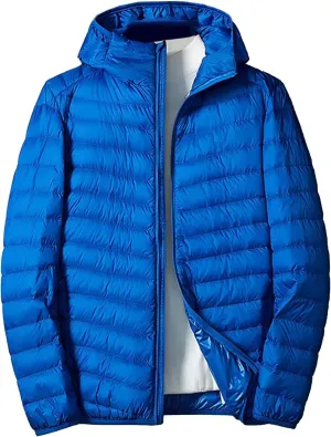 Mens Packable Lightweight Puffy Hooded Winter Coat Windproof Zipper Down Jacket Down Puffer Jacket with Hood