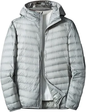 Mens Packable Lightweight Puffy Hooded Winter Coat Windproof Zipper Down Jacket Down Puffer Jacket with Hood