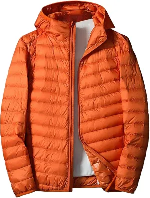 Mens Packable Lightweight Puffy Hooded Winter Coat Windproof Zipper Down Jacket Down Puffer Jacket with Hood