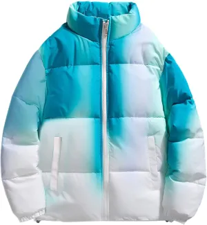 Oversized down Jacket Men Gradient Print Puffer Jacket Thickened Winter down Coats Stand Collar Warm Bubble Outwear