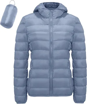 Packable Jackets for Women Lightweight Slim Fit Puffer Jacket Casual Hooded Warm Winter Quilted Down Jacket with Hood