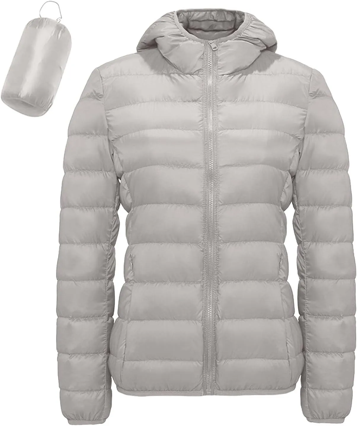 Packable Jackets for Women Lightweight Slim Fit Puffer Jacket Casual Hooded Warm Winter Quilted Down Jacket with Hood