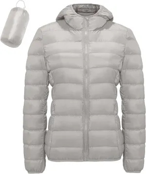 Packable Jackets for Women Lightweight Slim Fit Puffer Jacket Casual Hooded Warm Winter Quilted Down Jacket with Hood