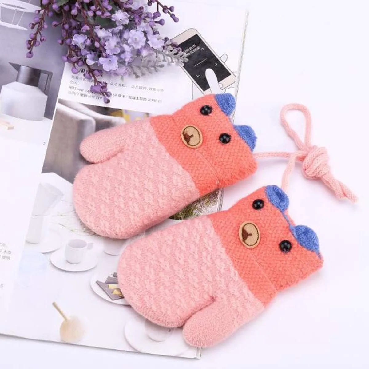 Toddler Mittens on String Baby Snow Gloves Kid Magic Gloves Ski Thermal Gloves