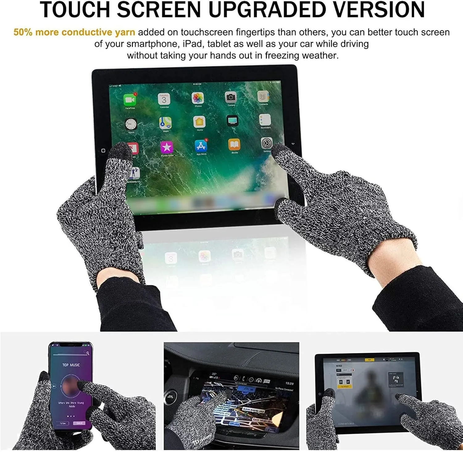 Unisex Winter Gloves Warm Upgraded Touchscreen Glove Windproof Elastic Texting Grey Gloves Women for Running Hiking