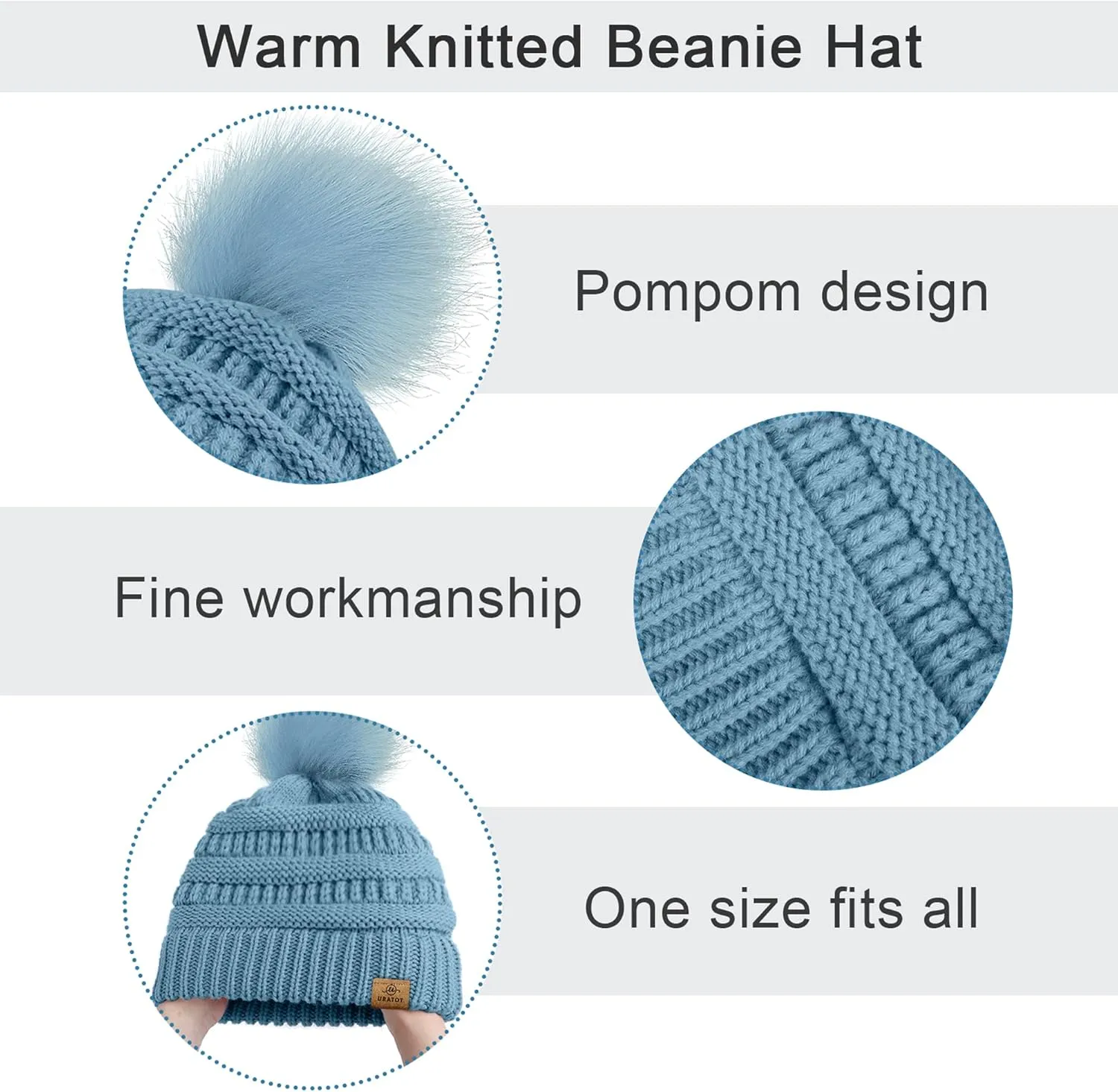 URATOT Winter Warm Knitted Sets Beanie Pompom Hat Scarves Winter Touchscreen Gloves Scarf Set for Men Women