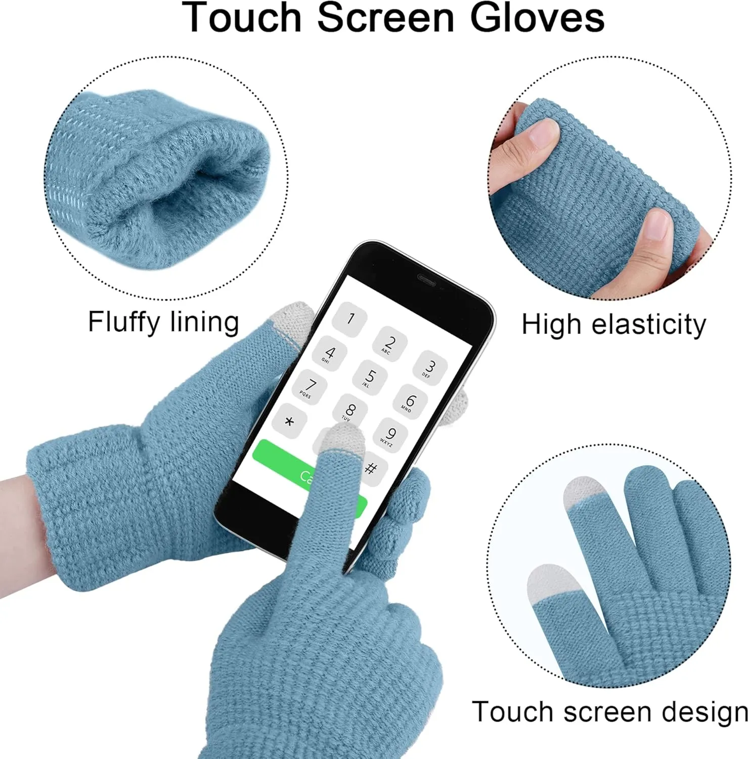URATOT Winter Warm Knitted Sets Beanie Pompom Hat Scarves Winter Touchscreen Gloves Scarf Set for Men Women