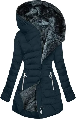 Winter Coats for Women Thicken Warm Fleece Lined Parka Long Quilted Fashion Solid Puffer Jacket With Faux Fur Hood