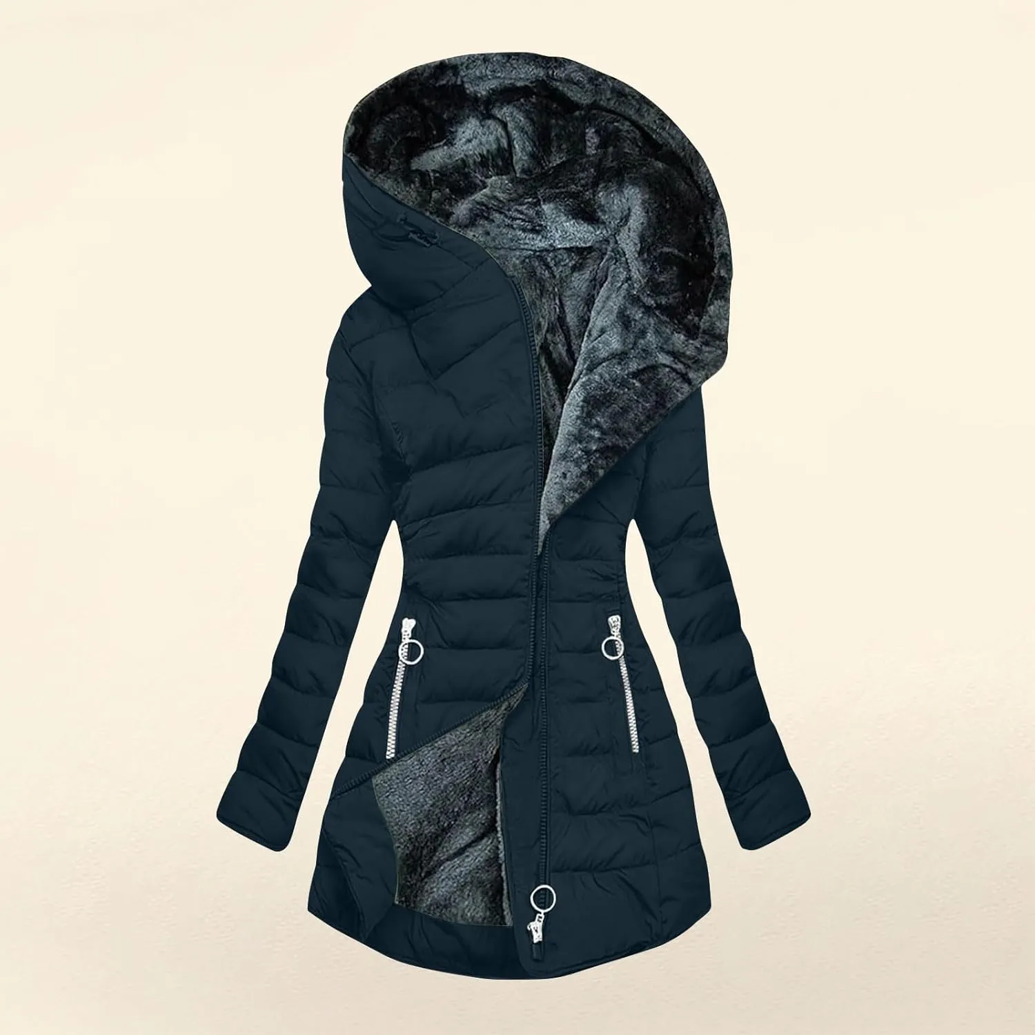 Winter Coats for Women Thicken Warm Fleece Lined Parka Long Quilted Fashion Solid Puffer Jacket With Faux Fur Hood