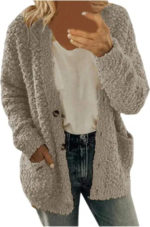 Winter Jackets for Women 2024 Fuzzy Fleece Warm Open Front Cardigans Jacket Casual Button Down Long Sleeve Lightweight Coats