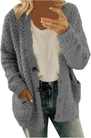 Winter Jackets for Women 2024 Fuzzy Fleece Warm Open Front Cardigans Jacket Casual Button Down Long Sleeve Lightweight Coats
