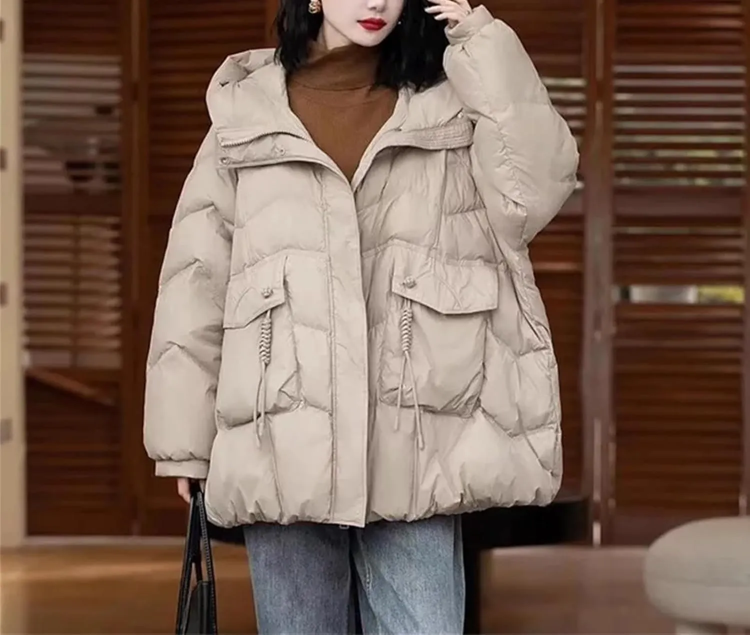 Winter Vintage Loose Casual Jacket Mid-Long Hooded Warm Puffer Coat Female Duck Down Jacket