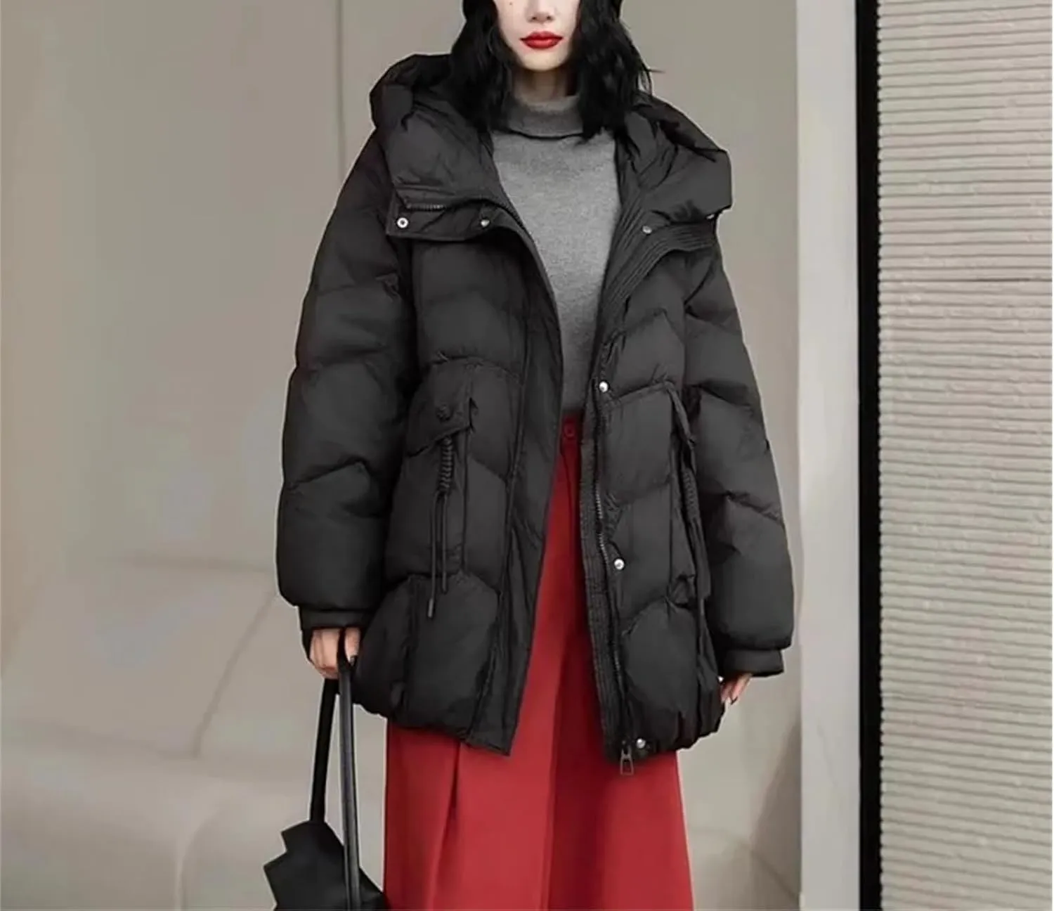 Winter Vintage Loose Casual Jacket Mid-Long Hooded Warm Puffer Coat Female Duck Down Jacket