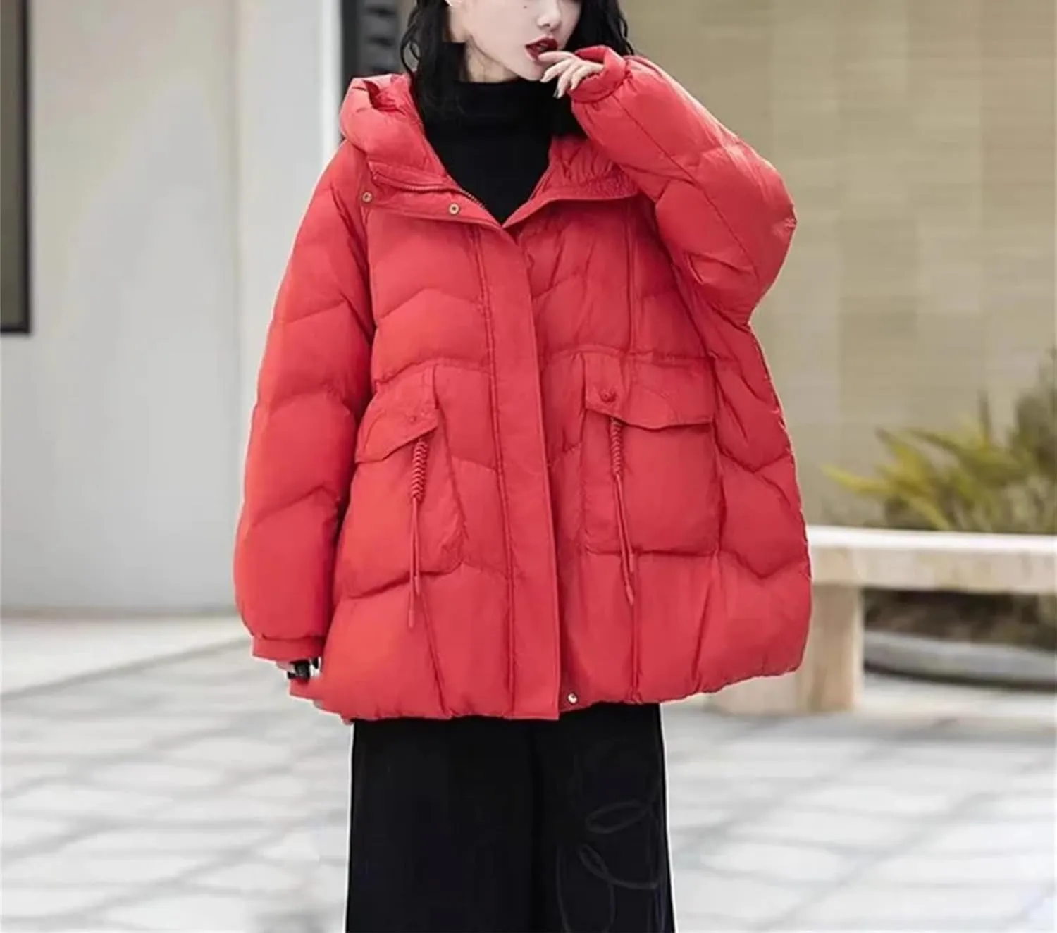 Winter Vintage Loose Casual Jacket Mid-Long Hooded Warm Puffer Coat Female Duck Down Jacket