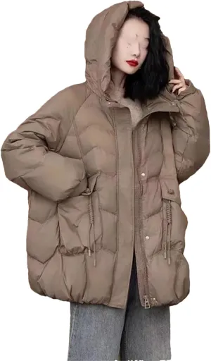 Winter Vintage Loose Casual Jacket Mid-Long Hooded Warm Puffer Coat Female Duck Down Jacket