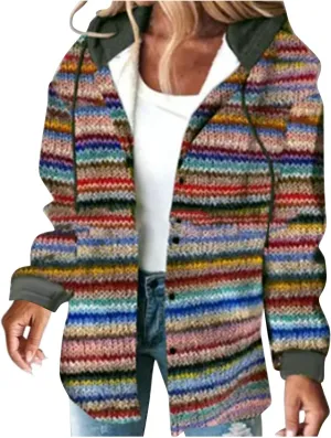 Womens Fashion Winter Coats Fuzzy Fleece Lined Button Down Warm Hooded Jackets Color Block Sherpa Thick Coats