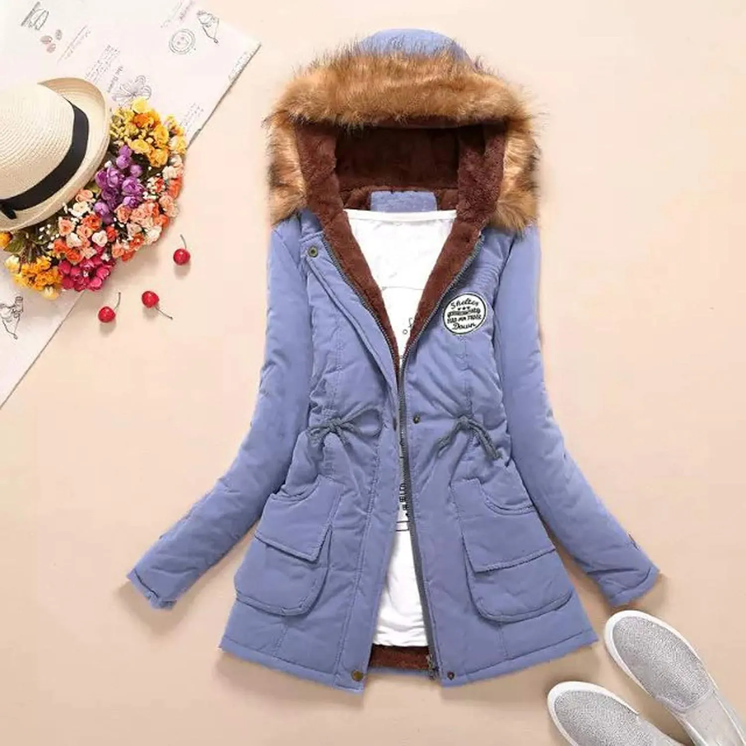 Womens Winter Coats Mid Length Sherpa Lined Warm Jackets Thickened Parka Windproof Outerwear With Removable Hood