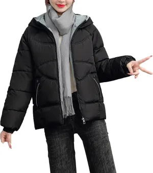 Women's Winter Hooded Coats Winter Stand Collar Cotton Jacket Long Sleeve Puffer Full Zip Down Jacket