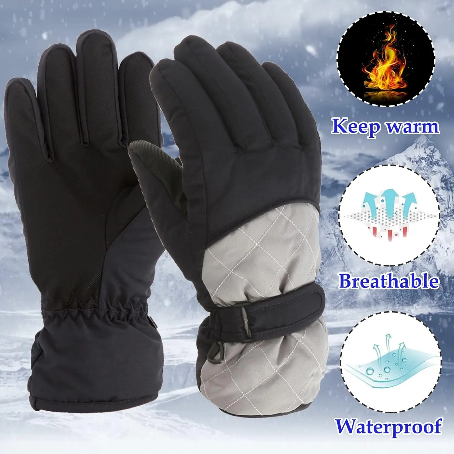 YOLAI Fashion Kids Outdoor Ski Gloves Girls Boys Thickening Warm Mittens Waterproof Insulated Gloves for 6~15T